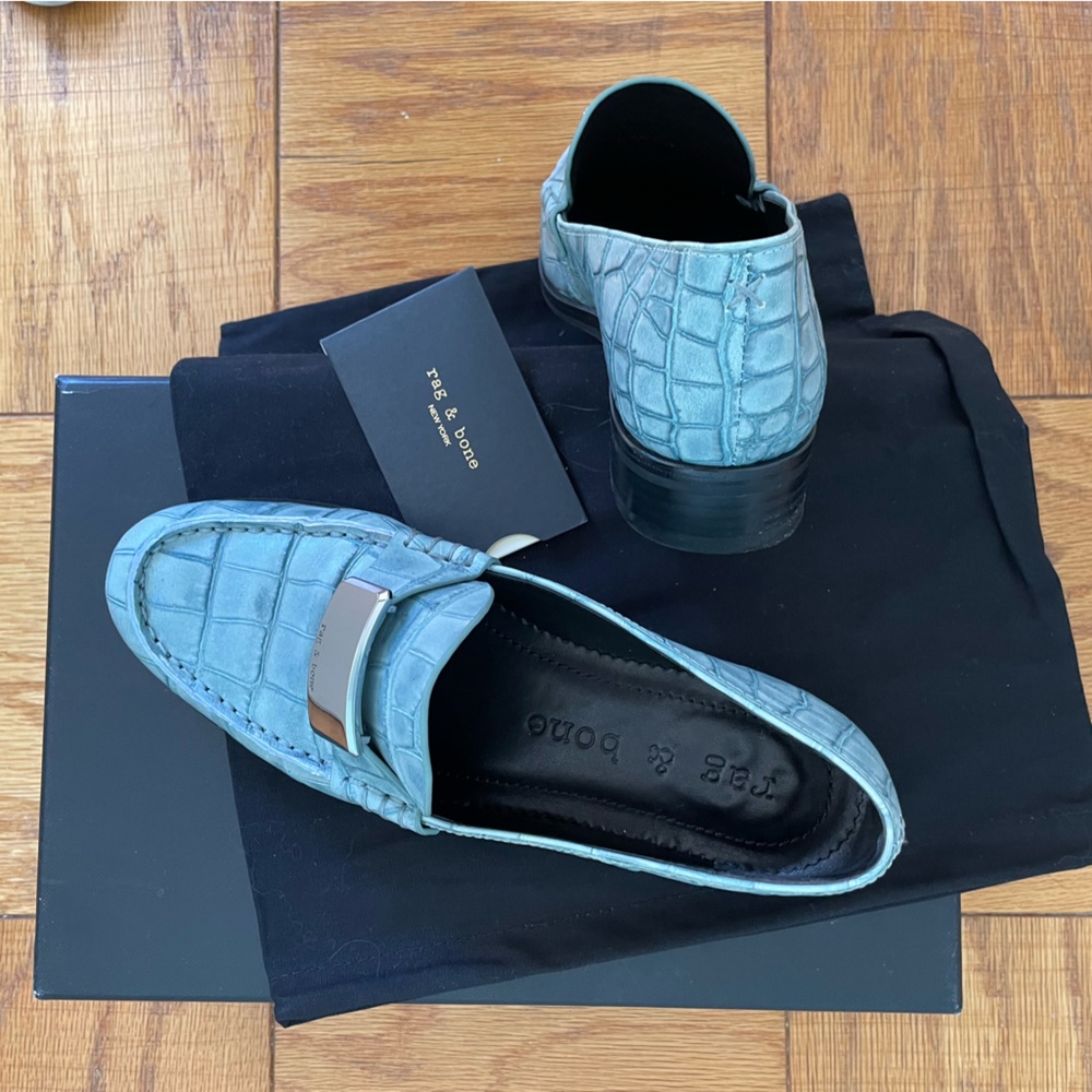 rag and bone loafers in light blue leather with silver buckle and black … - Picture 7 of 16
